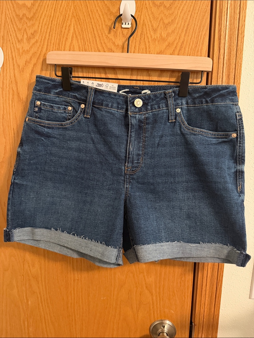 Seven7 Dark Blue Denim Rolled-Hem Jean Shorts